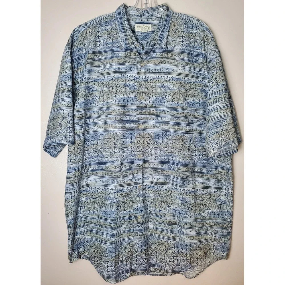 Vintage Banana Republic Safari Travel Short Sleeve Button Abstract Shirt Mens XL